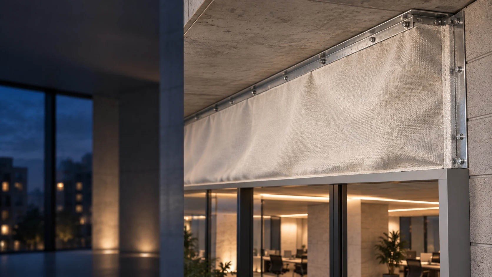 Conceptual flexible fire barrier within a ceiling void