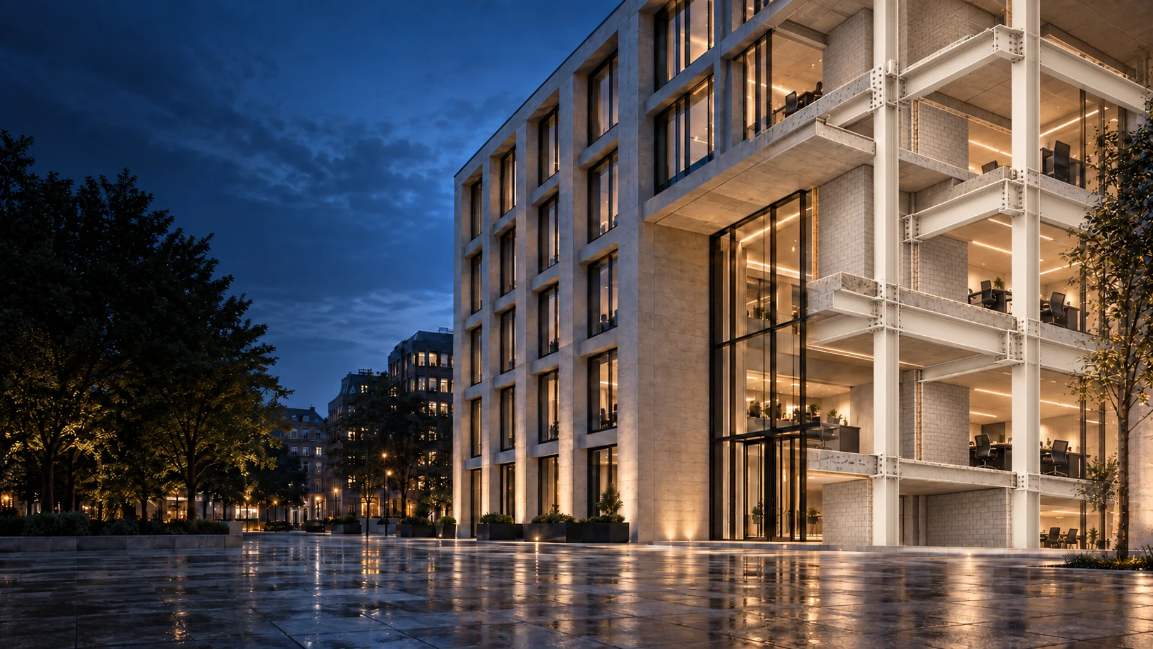 Conceptual cutaway revealing the structure and compartments behind the façade
